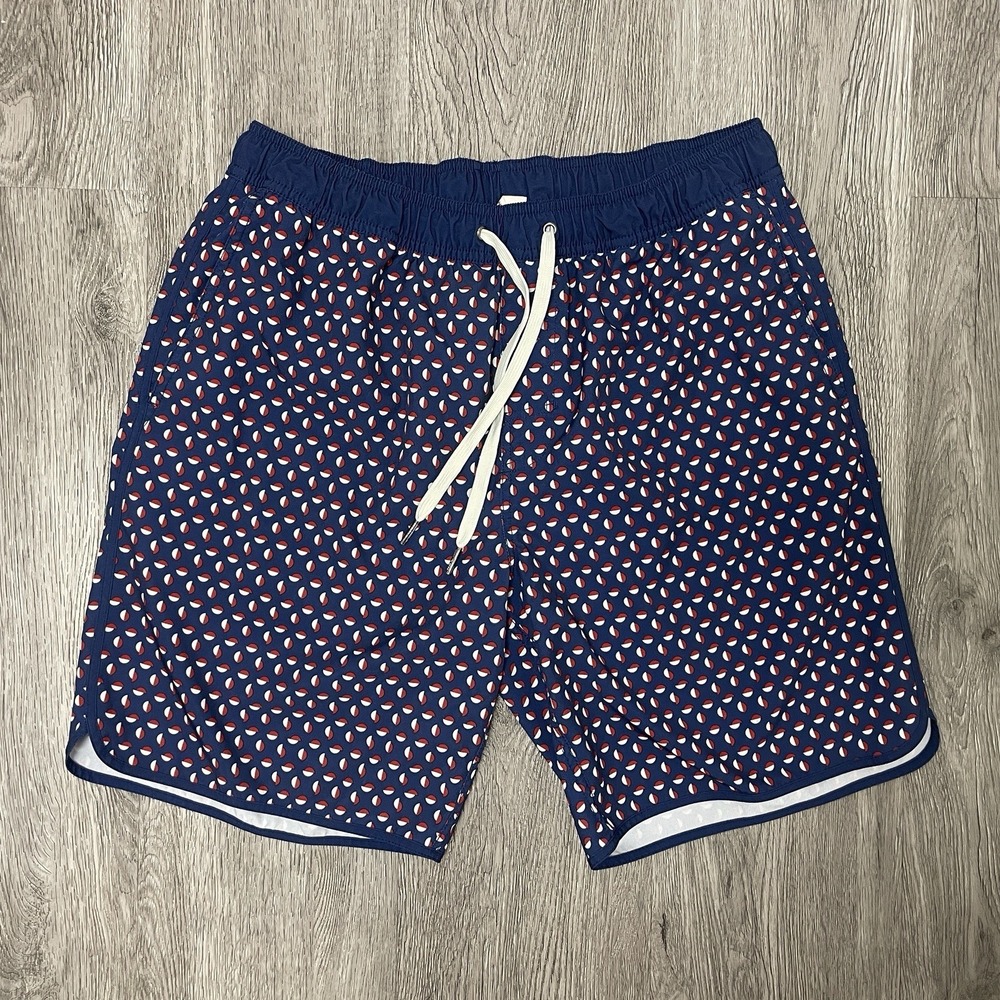 Fair Harbor Shorts Mens Large Blue Geometric 8" Inseam Swim Trunks Boardshort